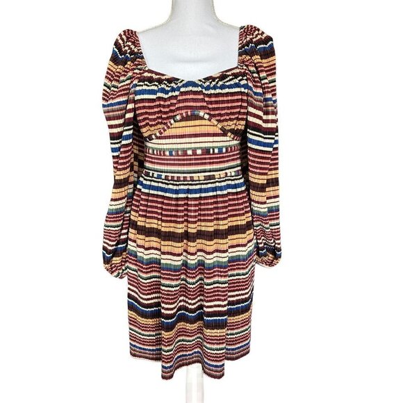 Zara Dresses & Skirts - Zara Dress Fall Colors Striped Pleated Empire Waist SZ Medium Square Neck